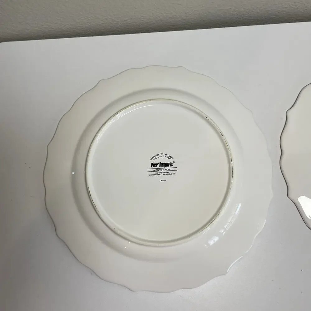 Pier 1 Imports Antique Scroll Stoneware Dinner Plates 11in Discontinued Set of 2